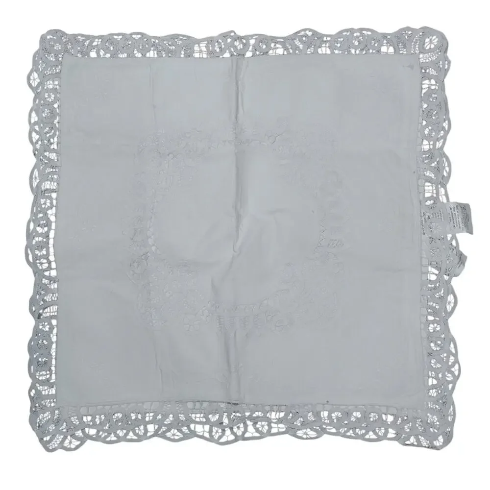 EXQUISITE CROCHET LACE & CUTWORK WHITE COTTON SQUARE EURO PILLOW SHAMS, PAIR-2!